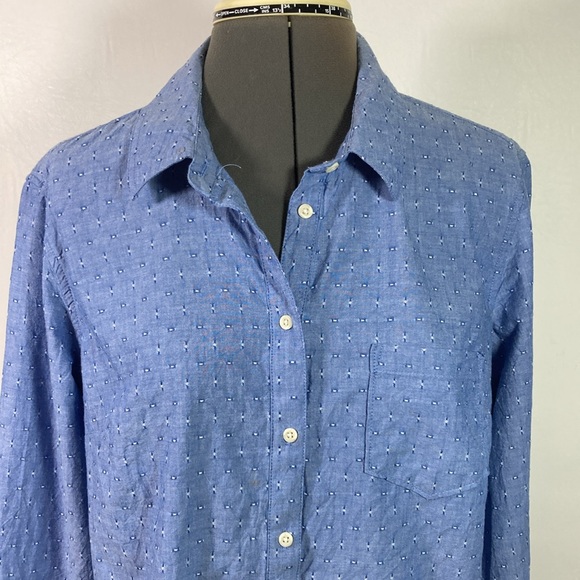 Merona Top/Blouse Women Size Large Blue Button Placket Long Sleeve 100% Cotton - Picture 2 of 9